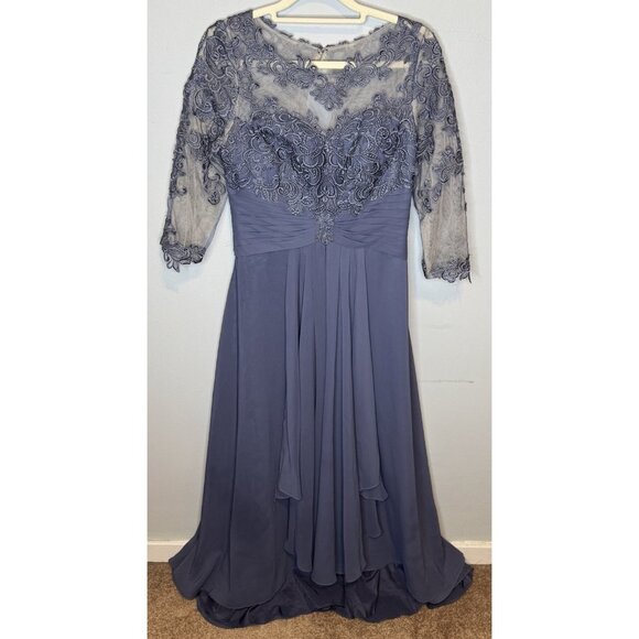 JJ’s house Mother Of The Bride Dress Size US 4 Blue Stormy Long Lace Half Sleeve - Picture 1 of 9